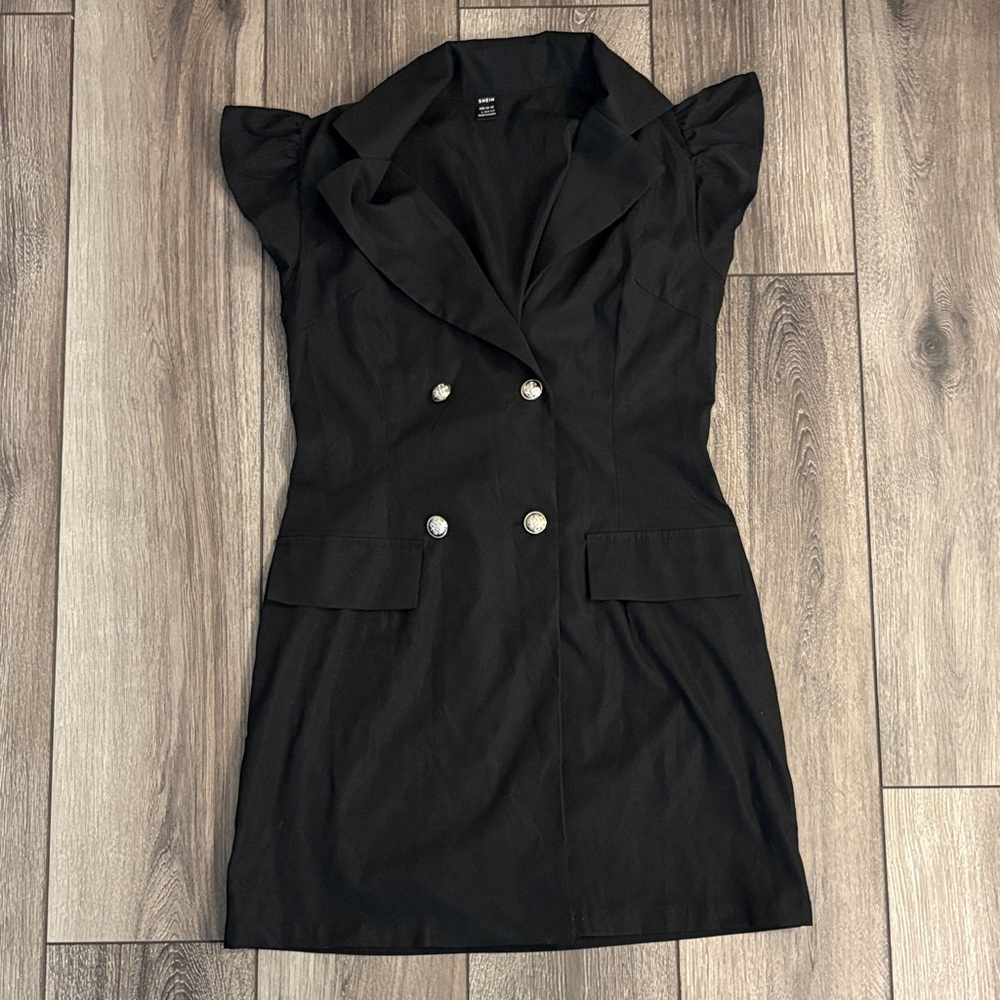 SHEIN Black Double-Breasted Mini Dress